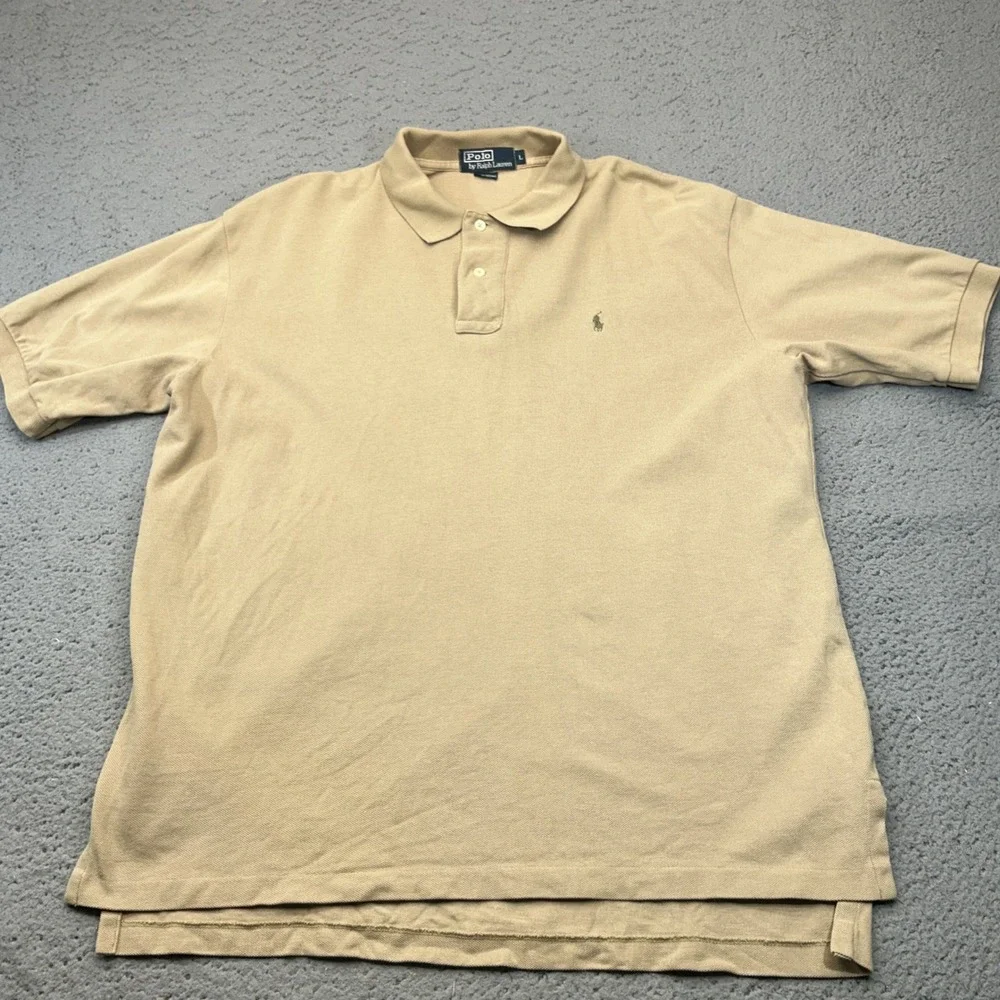 Polo Ralph Lauren Polo Mens Large Tan Short Sleeve Pony Logo Preppy Casual